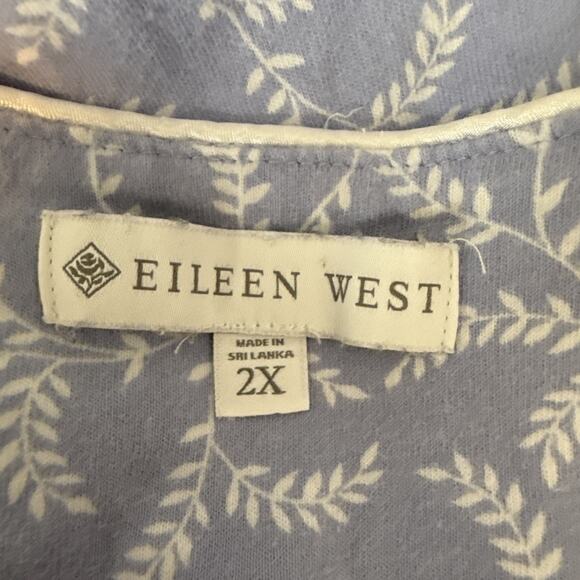 Eileen West Blue Floral Cotton Jersey Knit Nightgown Plus Size 2X Long Sleeve - Picture 8 of 9